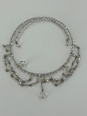 Vintage Crystal Choker Tension Necklace Silver Tone AB Faceted Glass Dangle