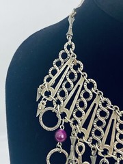 Vintage French DLH DEPOSE Necklace Bib Statement Pewter Purple 14.5″ Costume