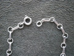 Dainty Textured Bar & Rope Link Chain Vtg 800 Silver Charm Bracelet 7.5″ ~ 2.5g