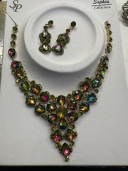 Shophia Collection Teardrop Watermelon Heliotrope Crystal Necklace & Earring Set