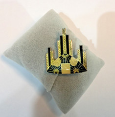 VTG Enamel Art Deco Black Skyscraper Brooch w/ Barrel Clasp -Pierre Bex Style!