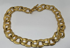 Signed Anne Klein Brushed Gold Tone Double Link Statement Choker Necklace