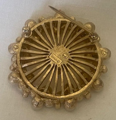 Vintage (1955-69) Crown Trifari+ C Pearl & Rhinestones Brooch 2 Inches Used
