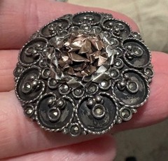 Vintage Brooch Rose Tone Flower Marcasite Pin 800 Silver 1.5″ Made in Greece
