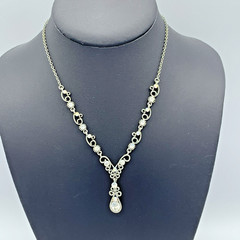 VCLM 16-18 inch Silver Tone And Crystal Y-Drop Necklace 5-317