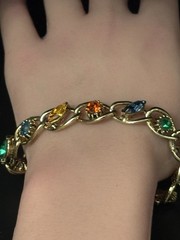 Vintage Rhinestone Bracelet Multi Color Blue Green Purple Gold Tone 7”