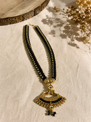 Vintage Black Gold Beaded Necklace Boho Ethnic Pendant Fashion Jewelry Gift