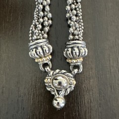 NLH Nat Landau Hyman Signed Multi Strand Silver Gold Tone Statement Necklace
