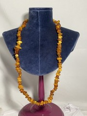 110g VINTAGE CHUNKY EGG YOLK BALTIC HONEY AMBER RAW NUGGET NECKLACE LONG 34”