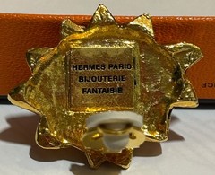 Hermès Sun Face Clip-On Earrings Bijouterie Fantaisie Gold Tone Signed w/ Box