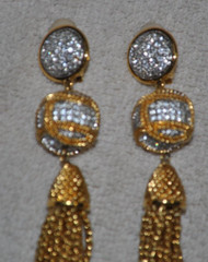 Swarovski Dangle Clip Earrings Crystal Gold Tone Chain Tassels vintage