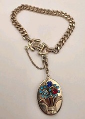 Vintage Signed Barclay Multicolor Crystal, Blue Enamel Floral Charm Bracelet