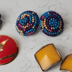 Vtg Clip-On Earrings Lot of 12 Pair Plastic Acrylic Metal Upcycle Craft Retro