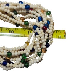Vintage Multi Strand Beaded Necklace White Green Yellow Red Blue Retro Jewelry