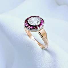 Vintage 18ct Gold Diamond & Ruby Cocktail Ring 0.60ct Natural Old Cut Size 6.75