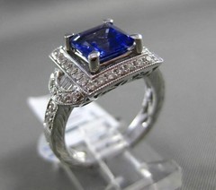 ESTATE LARGE 2.46CT DIAMOND & TANZANITE 18KT WHITE GOLD FILIGREE ENGAGEMENT RING