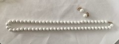 Vintage White Bead Gold Tone Necklace(no Brand) AND Clip On Earrings (Trifari)