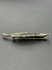 Vintage Sterling Silver Marcasite Red Garnet Leaf Brooch Pin 8 Grams B18