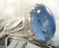 Vintage 40’s glass Blue Stone Sterling Silver 0.925 Ring size 4.5