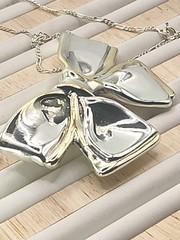 Vintage Italy 925 Sterling Silver Bow Ribbon Necklace Brooch Convertible 17″
