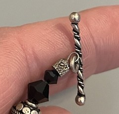 Vintage Silver Tone Metal & Onyx Black Beaded Toggle Bracelet Detailed 7”
