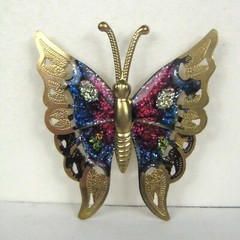 Butterfly Brooch 1.6 In Goldtone Metal Enamel Pin Jewelry Purple Vintage 1970