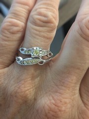 Vintage 18KT HGE White Gold Plated CZ & Rhinestones Engagement Wedding Set