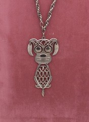 1960s Puppy Dog Articulated Moving Ears Eyes Tail Silver Tone Pendant Necklace