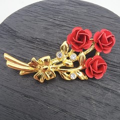 VTG Estate Costume Brooch Lot 4pc Red Rose Enamel Heart Amethyst Glass Grape Pin