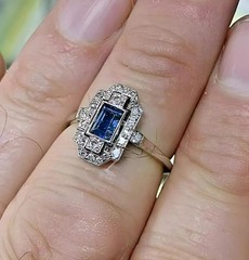 Art Deco 2.95Ct Lab Created Diamond & Sapphire Engagement 14K White Gold FN Ring