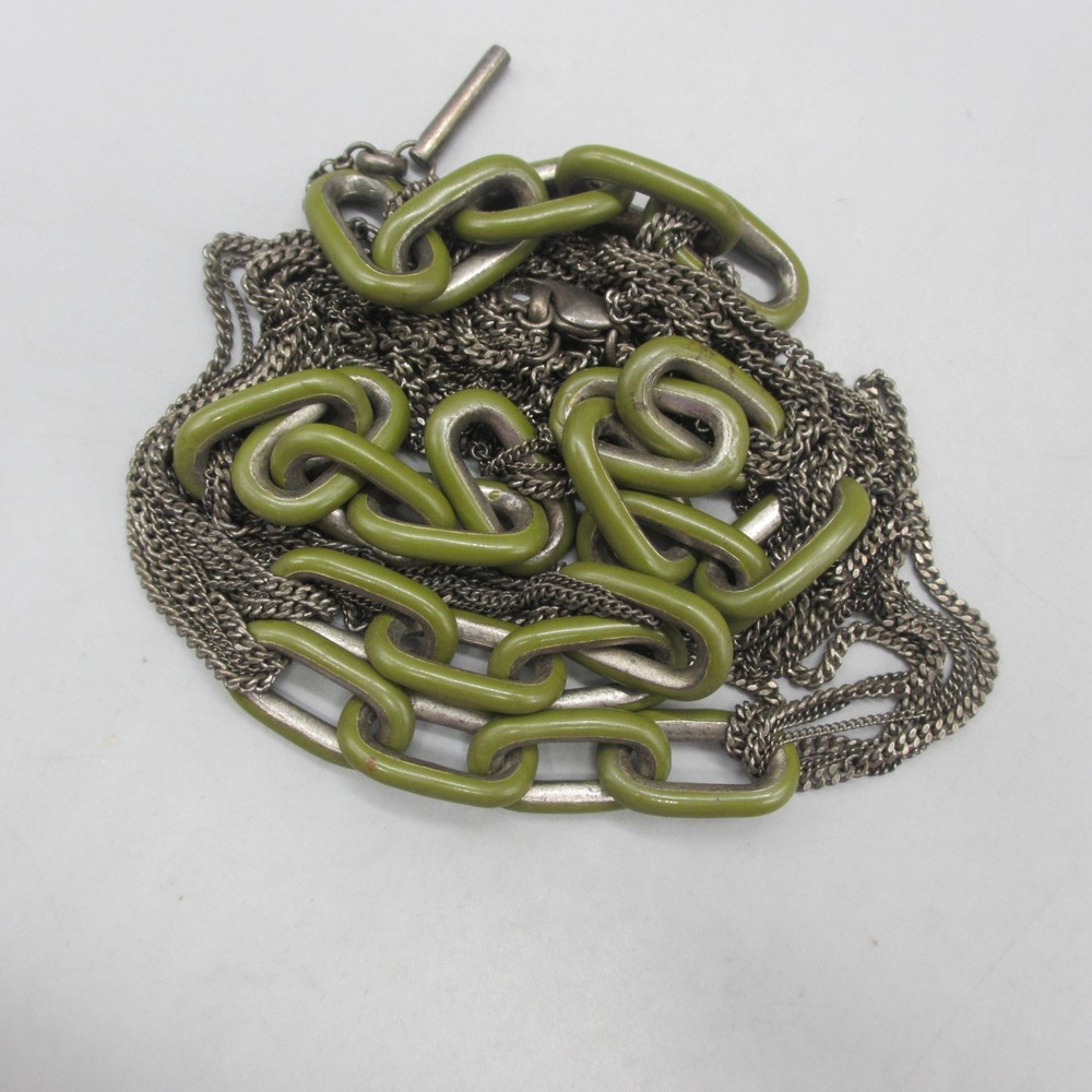 Kenneth Cole Necklace Green Enameled Links Gunmetal Tone Chains Opera 36 Inch