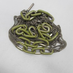 Kenneth Cole Necklace Green Enameled Links Gunmetal Tone Chains Opera 36 Inch