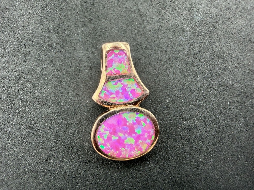 3.44g Vintage Sterling Silver 925 Pendant Pink Green Iridescent Inlay Abstract M