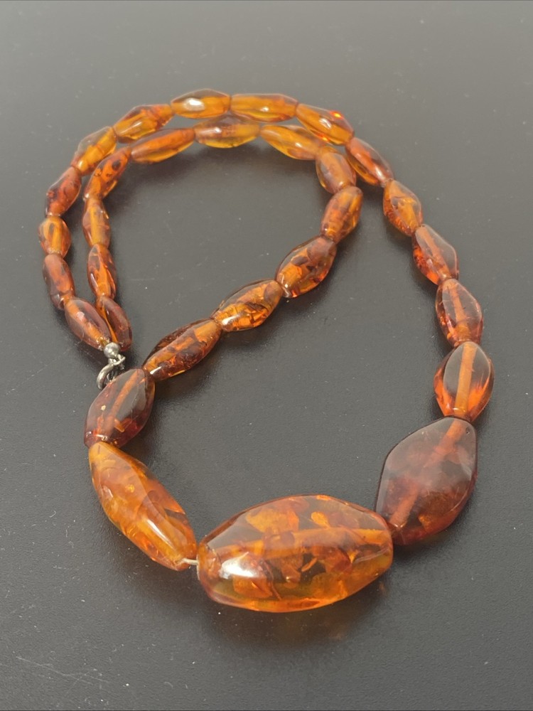 Vintage Natural Amber Pendant Sterling silver Clasp 52cm Length 23.5 Grams