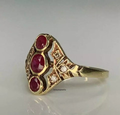 Edwardian 3CT Round Cut Red Ruby Women’s Vintage Ring 14K Yellow Gold Plated