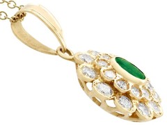 Vintage 0.60 Ct Emerald 2.28 Ct Diamond 18k Yellow Gold Pendant 1990s