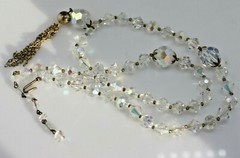 Vintage gold tone heavy sparkl clear AB crystal cut glass tassel necklace 22-25″