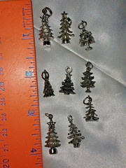 Vintage Lot of 9 Christmas Tree Pendants Charms 2 Sterling