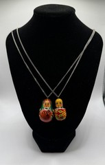 Vintage Hand Painted Wood Russian Nesting Doll Pendants Lot (incl. chains)