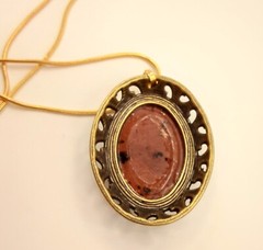 Artisan Made Mahogany Obsidian Pendant Antiqued Gold Tone