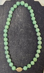 vtg Large Beads Knotted Jade Jadeite Beaded Necklace Filigree Silver Clasp 110g