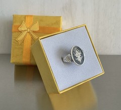 Vintage Siam Niello Ring Double Side Flip Reverse Black/Yellow 925 Silver Size 5