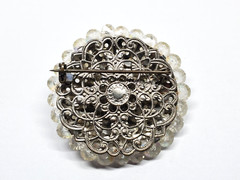 Vintage Western Germany Beaded Brooch Pin White AB Aurora Borealis Jewelry