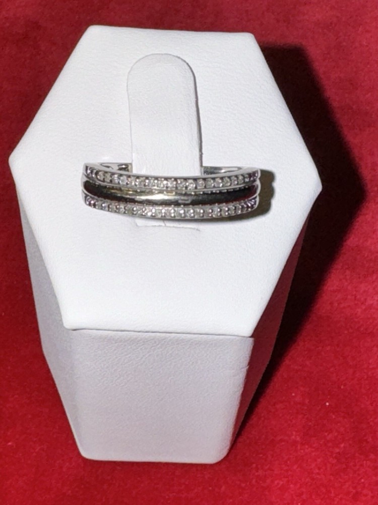 Sterling Silver and Diamond Band Size 6 3/4- Round