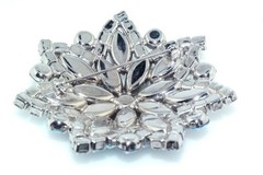 50s Vtg Blue AB Aurora Borealis Rhinestone 2.5″ Snowflake Layered Brooch Pin