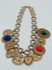 VTG JULIANA D&E Dangling Charm Necklace Pierced Earring Set Ref # 23 Book Pieces