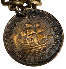 Vintage 1960″s British Coin Charm Bracelet Gold Tone Link Chain 9 Charms 6″
