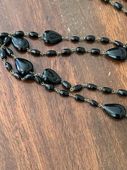 Vintage Jet Black Glass Necklace Long Strand Opera Flapper Goth 48″