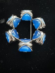 Sterling & Blue Lucite Brooch Pin AND Dress Clip Uncas Mfg. Co MCM Deco Design 2