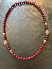 Vintage Carnelian Goldtone Cloisonné Knotted Beaded 32” Necklace